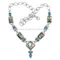 Abalone Shell und Blue Topaz Edelstein handgefertigte 925 Solid Silber Halskette